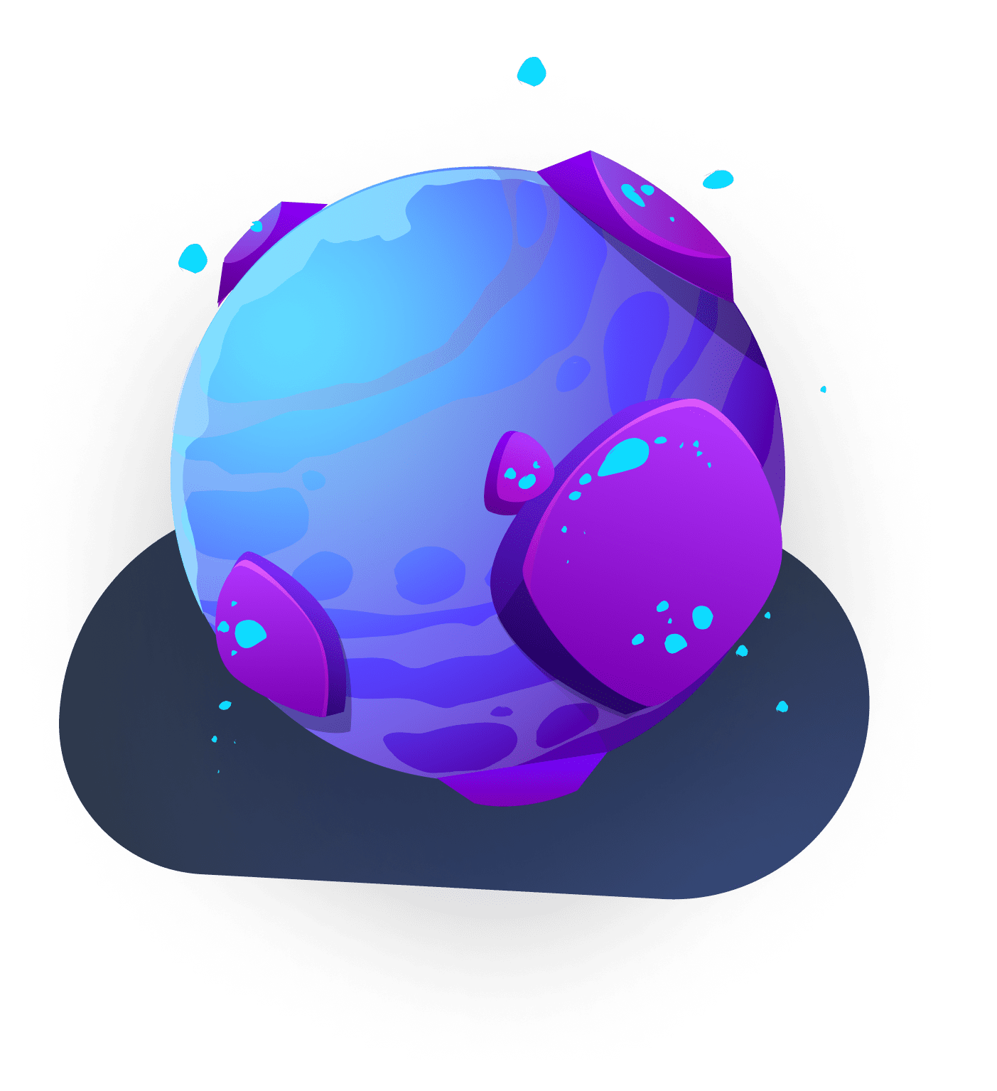 a fantasy globe of bright blue, pink and purple lands and shades